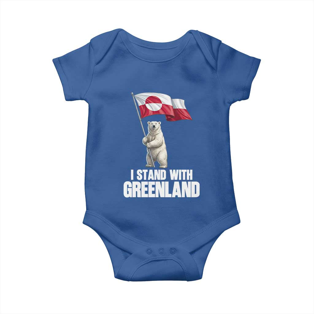 I Stand With Greenland Baby Onesie Cute Polar Bear Holding Flag Political Support