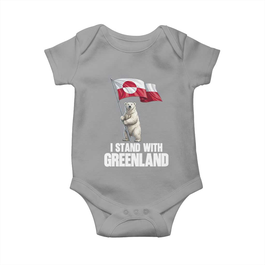 I Stand With Greenland Baby Onesie Cute Polar Bear Holding Flag Political Support
