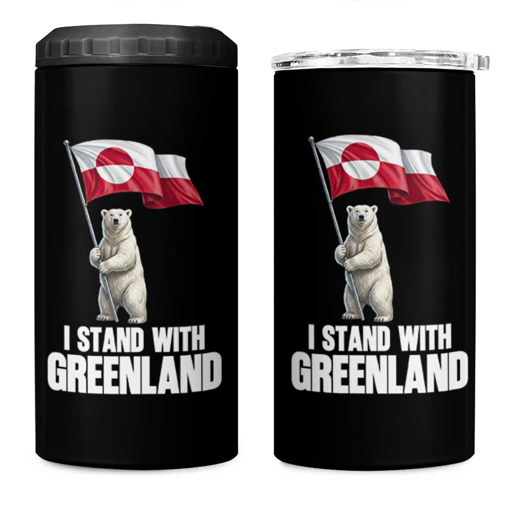I Stand With Greenland 4 in 1 Can Cooler Tumbler Cute Polar Bear Holding Flag Political Support