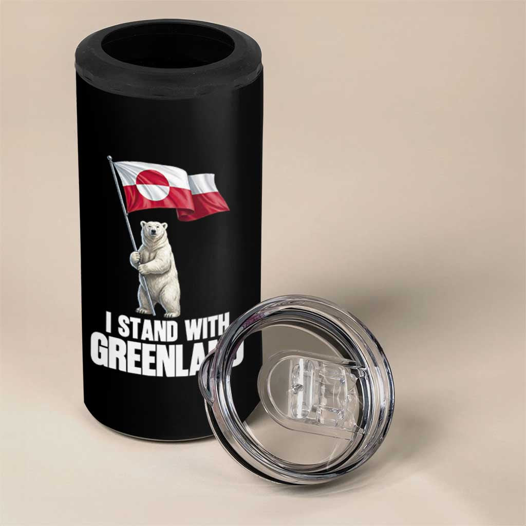 I Stand With Greenland 4 in 1 Can Cooler Tumbler Cute Polar Bear Holding Flag Political Support