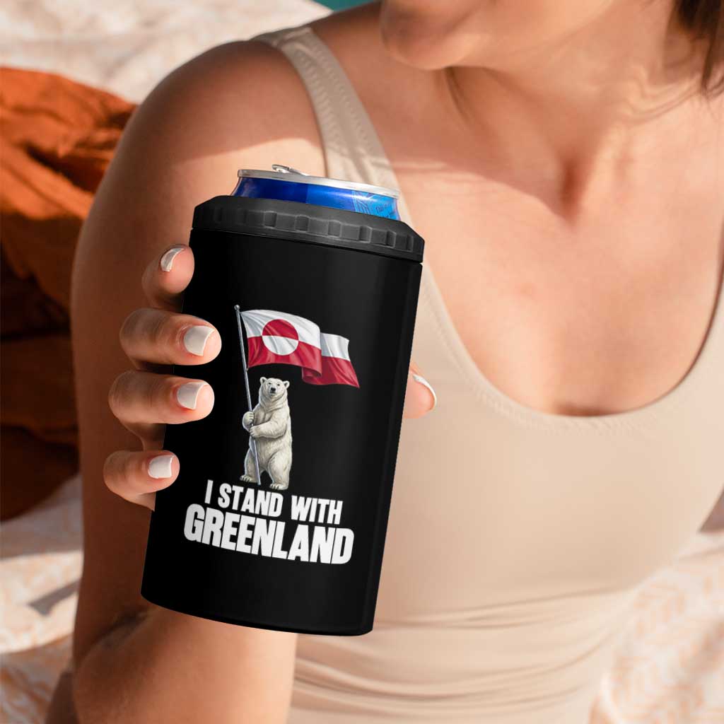 I Stand With Greenland 4 in 1 Can Cooler Tumbler Cute Polar Bear Holding Flag Political Support
