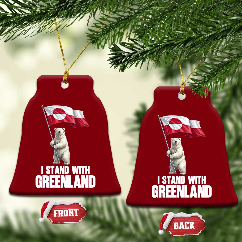 I Stand With Greenland Ceramic Ornament Cute Polar Bear Holding Flag Political Support