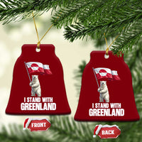 I Stand With Greenland Ceramic Ornament Cute Polar Bear Holding Flag Political Support