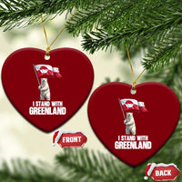 I Stand With Greenland Ceramic Ornament Cute Polar Bear Holding Flag Political Support