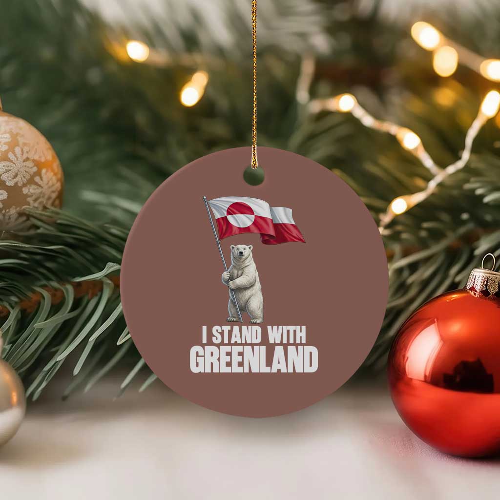 I Stand With Greenland Ceramic Ornament Cute Polar Bear Holding Flag Political Support