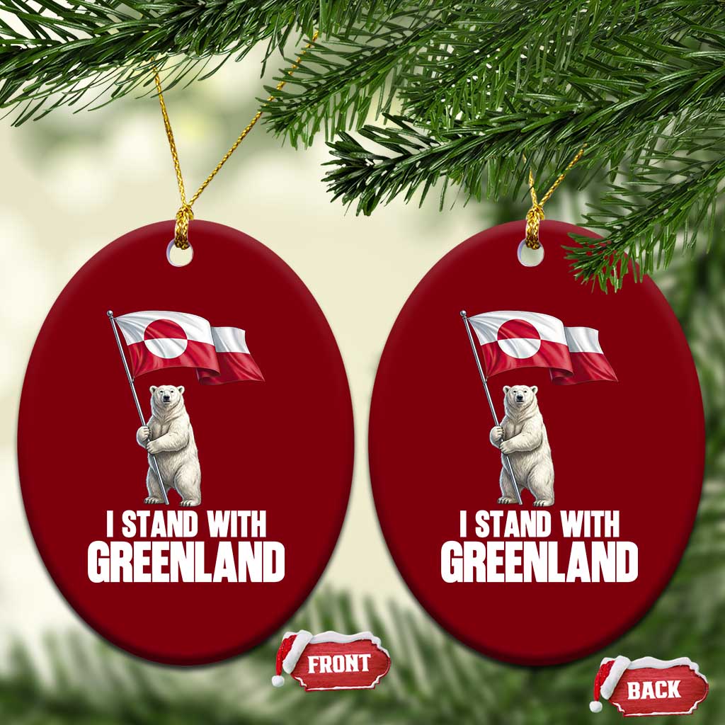 I Stand With Greenland Ceramic Ornament Cute Polar Bear Holding Flag Political Support