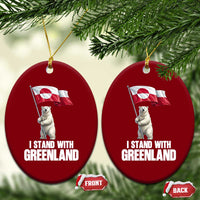 I Stand With Greenland Ceramic Ornament Cute Polar Bear Holding Flag Political Support