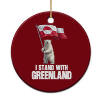 I Stand With Greenland Ceramic Ornament Cute Polar Bear Holding Flag Political Support