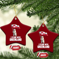 I Stand With Greenland Ceramic Ornament Cute Polar Bear Holding Flag Political Support