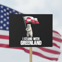I Stand With Greenland Protest Sign Cute Polar Bear Holding Flag Political Support