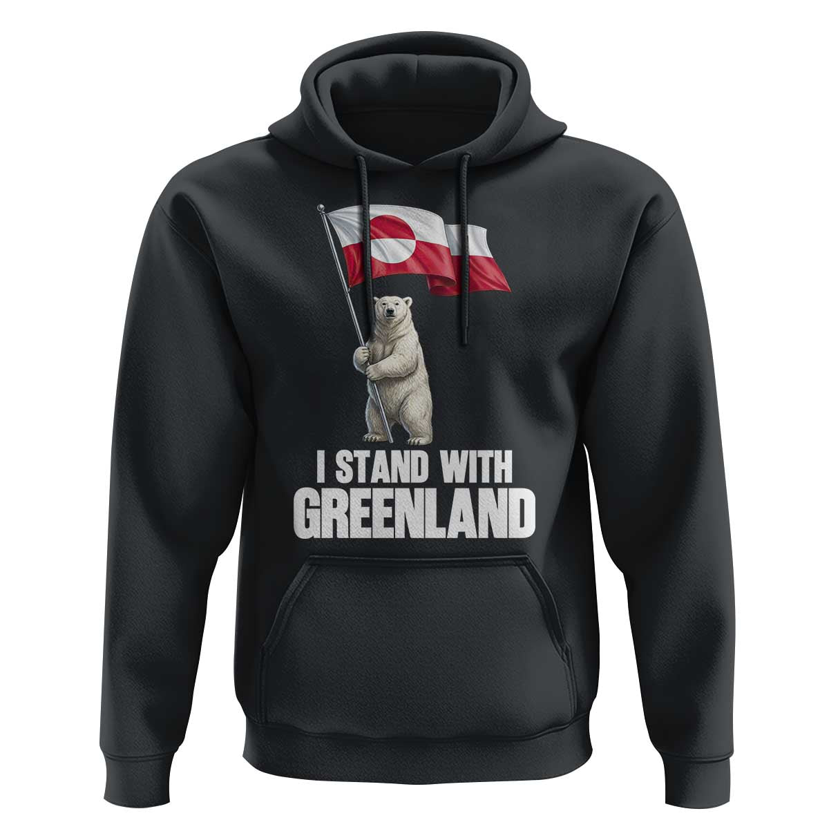 I Stand With Greenland Hoodie Cute Polar Bear Holding Flag Political Support