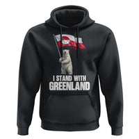 I Stand With Greenland Hoodie Cute Polar Bear Holding Flag Political Support