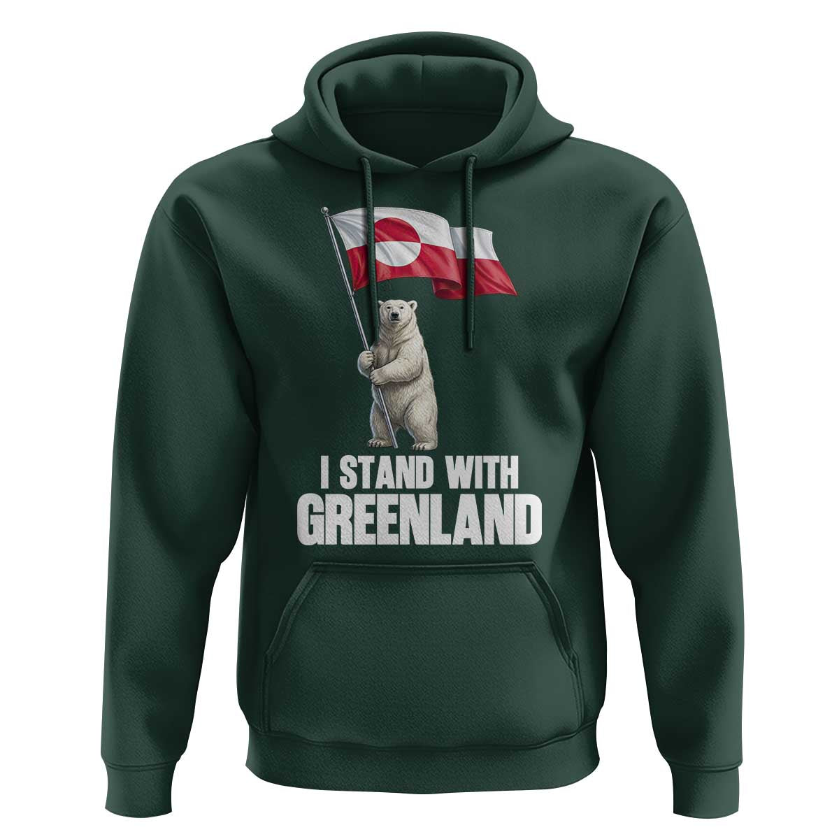 I Stand With Greenland Hoodie Cute Polar Bear Holding Flag Political Support