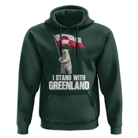 I Stand With Greenland Hoodie Cute Polar Bear Holding Flag Political Support