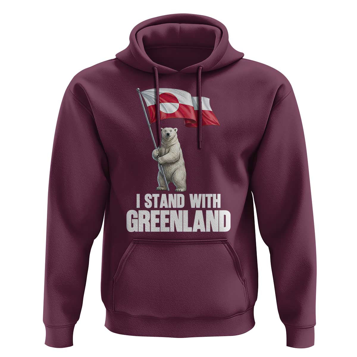 I Stand With Greenland Hoodie Cute Polar Bear Holding Flag Political Support