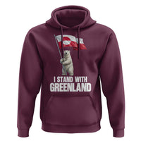 I Stand With Greenland Hoodie Cute Polar Bear Holding Flag Political Support