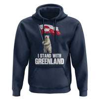 I Stand With Greenland Hoodie Cute Polar Bear Holding Flag Political Support