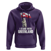 I Stand With Greenland Hoodie Cute Polar Bear Holding Flag Political Support