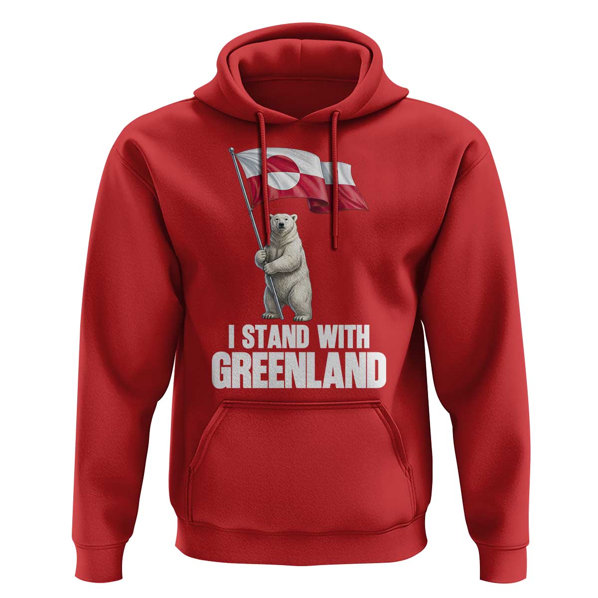 I Stand With Greenland Hoodie Cute Polar Bear Holding Flag Political Support