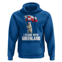 I Stand With Greenland Hoodie Cute Polar Bear Holding Flag Political Support