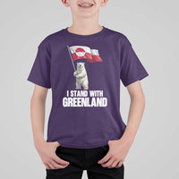 I Stand With Greenland T Shirt For Kid Cute Polar Bear Holding Flag Political Support