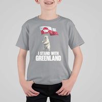 I Stand With Greenland T Shirt For Kid Cute Polar Bear Holding Flag Political Support