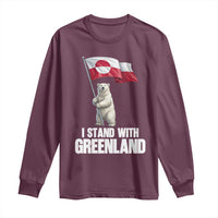 I Stand With Greenland Long Sleeve Shirt Cute Polar Bear Holding Flag Political Support