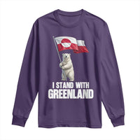 I Stand With Greenland Long Sleeve Shirt Cute Polar Bear Holding Flag Political Support