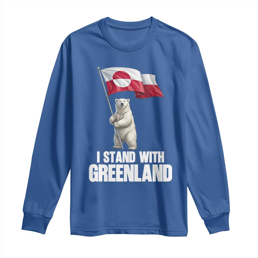 I Stand With Greenland Long Sleeve Shirt Cute Polar Bear Holding Flag Political Support