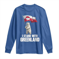 I Stand With Greenland Long Sleeve Shirt Cute Polar Bear Holding Flag Political Support