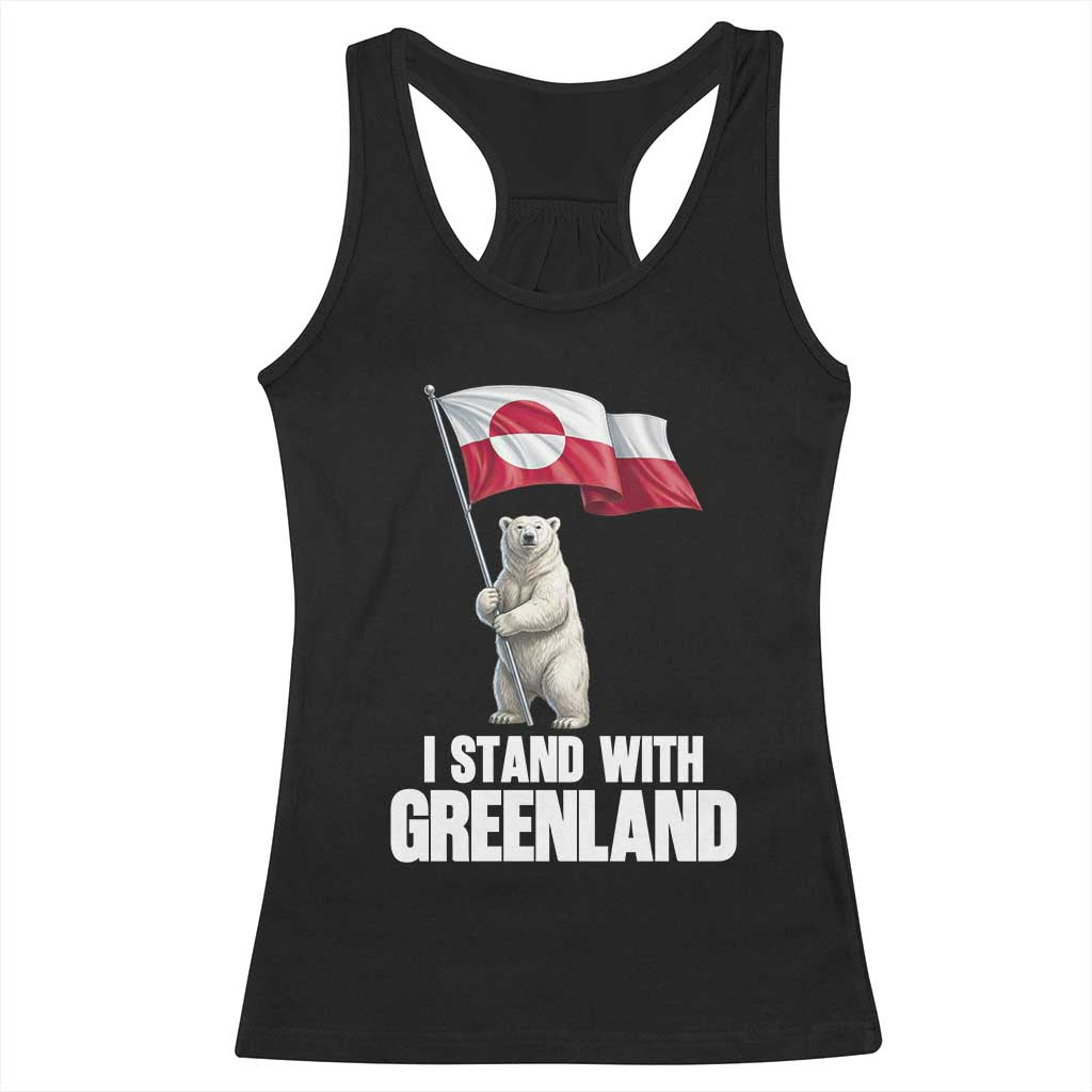 I Stand With Greenland Racerback Tank Top Cute Polar Bear Holding Flag Political Support