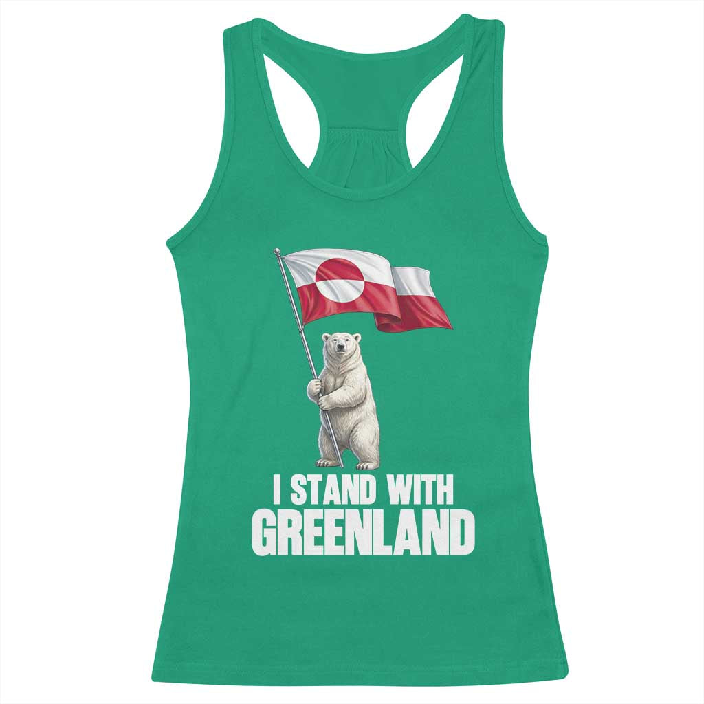 I Stand With Greenland Racerback Tank Top Cute Polar Bear Holding Flag Political Support