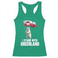 I Stand With Greenland Racerback Tank Top Cute Polar Bear Holding Flag Political Support