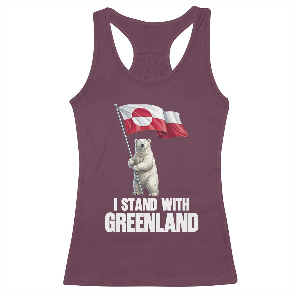 I Stand With Greenland Racerback Tank Top Cute Polar Bear Holding Flag Political Support