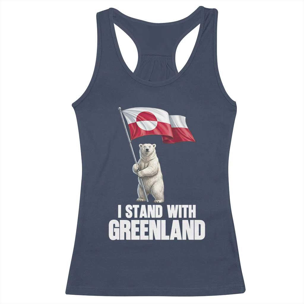 I Stand With Greenland Racerback Tank Top Cute Polar Bear Holding Flag Political Support