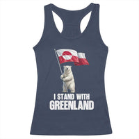 I Stand With Greenland Racerback Tank Top Cute Polar Bear Holding Flag Political Support
