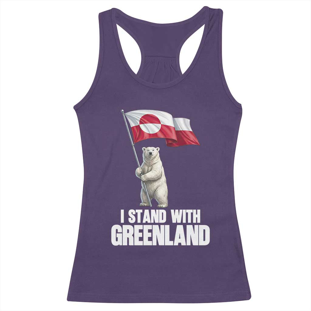 I Stand With Greenland Racerback Tank Top Cute Polar Bear Holding Flag Political Support