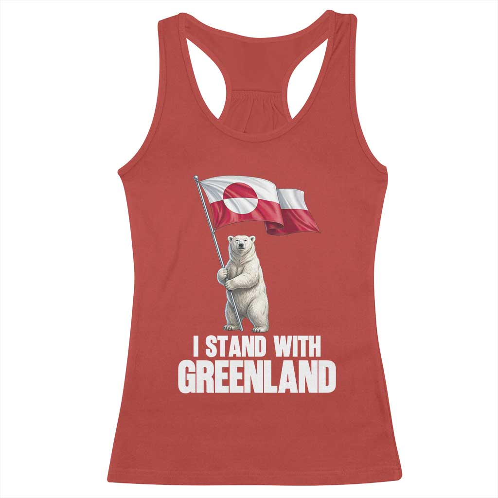 I Stand With Greenland Racerback Tank Top Cute Polar Bear Holding Flag Political Support
