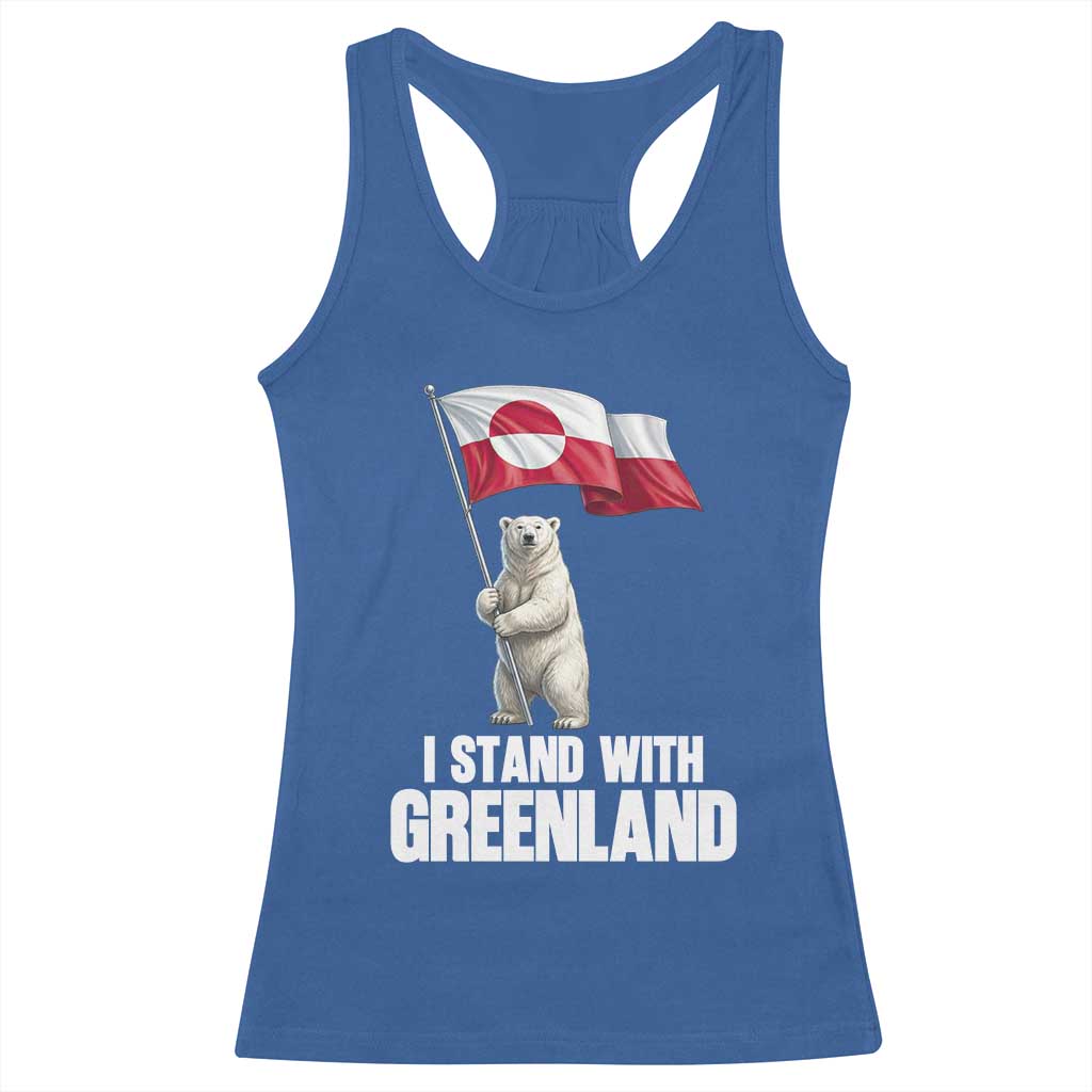 I Stand With Greenland Racerback Tank Top Cute Polar Bear Holding Flag Political Support
