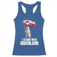 I Stand With Greenland Racerback Tank Top Cute Polar Bear Holding Flag Political Support