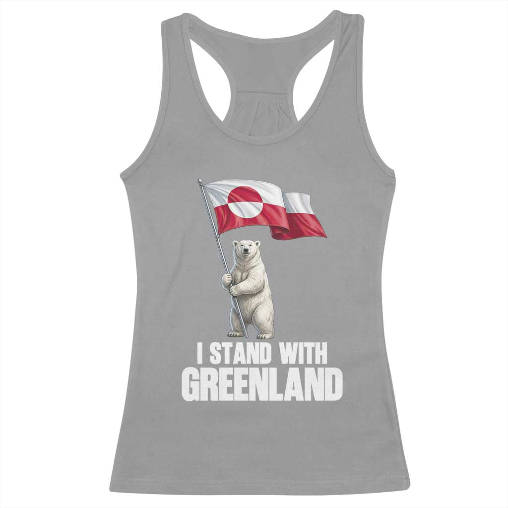 I Stand With Greenland Racerback Tank Top Cute Polar Bear Holding Flag Political Support