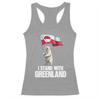 I Stand With Greenland Racerback Tank Top Cute Polar Bear Holding Flag Political Support