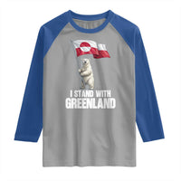 I Stand With Greenland Raglan Shirt Cute Polar Bear Holding Flag Political Support