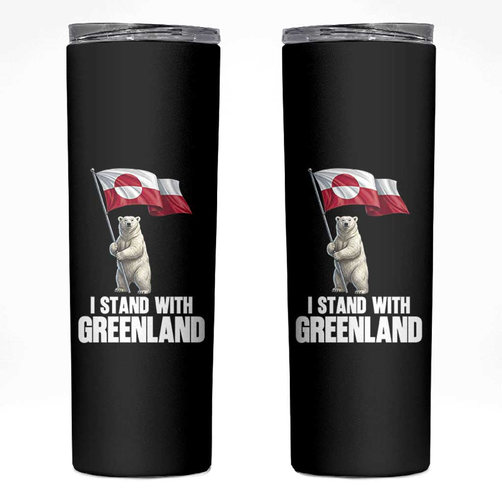 I Stand With Greenland Skinny Tumbler Cute Polar Bear Holding Flag Political Support