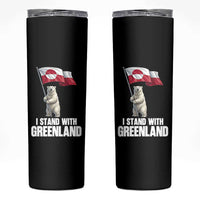I Stand With Greenland Skinny Tumbler Cute Polar Bear Holding Flag Political Support