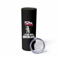 I Stand With Greenland Skinny Tumbler Cute Polar Bear Holding Flag Political Support