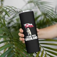 I Stand With Greenland Skinny Tumbler Cute Polar Bear Holding Flag Political Support