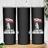I Stand With Greenland Skinny Tumbler Cute Polar Bear Holding Flag Political Support