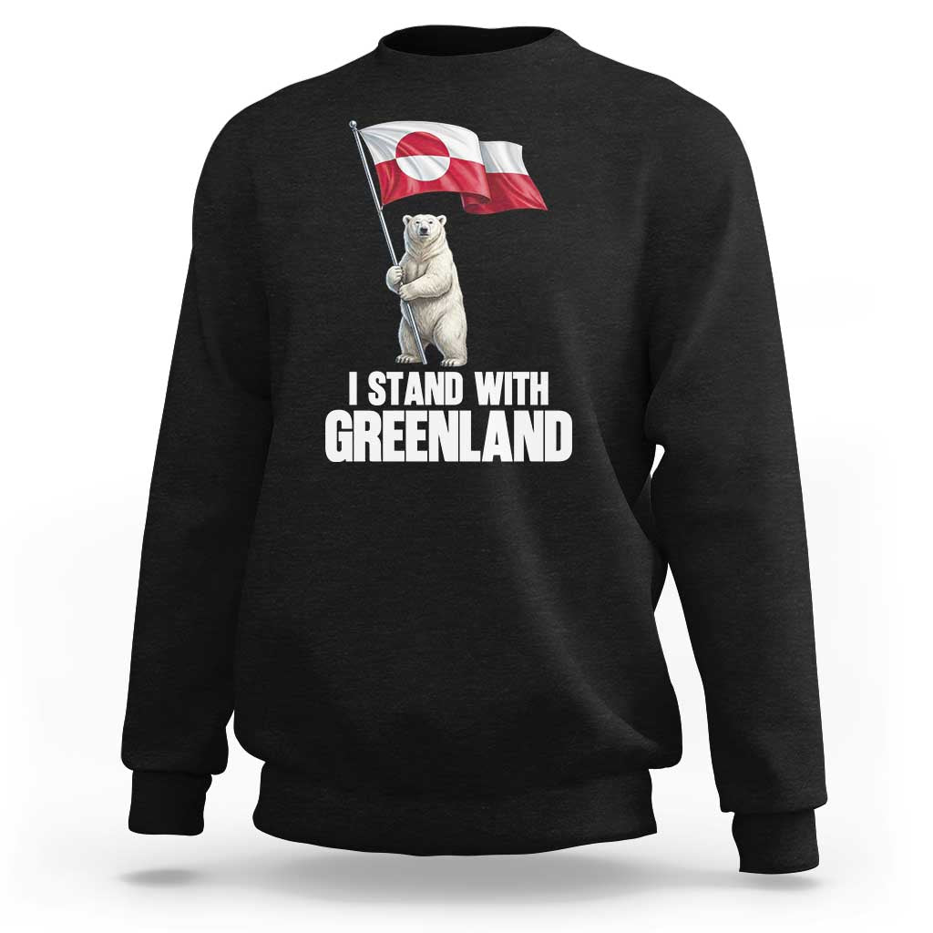 I Stand With Greenland Sweatshirt Cute Polar Bear Holding Flag Political Support