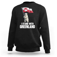I Stand With Greenland Sweatshirt Cute Polar Bear Holding Flag Political Support